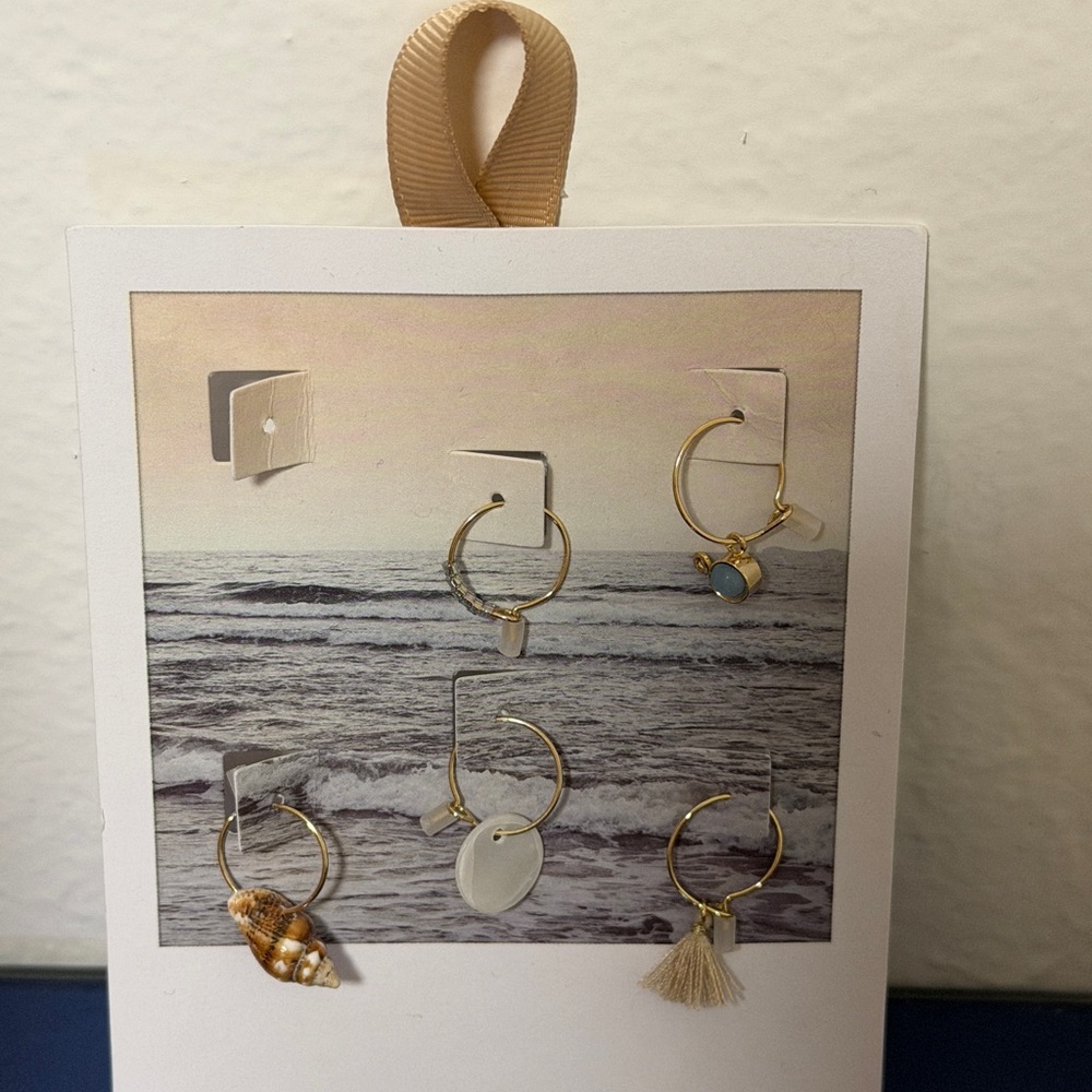 Gold and White Hoop Earrings Set